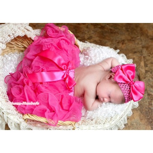Hot Pink Flower Petal Newborn Baby Pettiskirt With Hot Pink Bow N177 